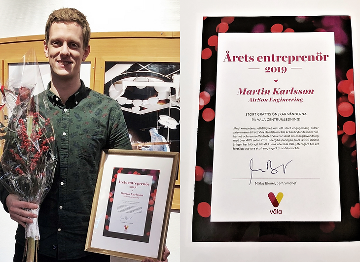 Martin Karlsson entrepreneur of the year 2019 at väla